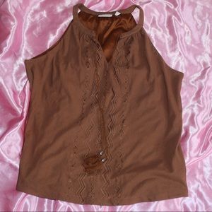 Brown NY&C Sleeveless Boho Peasant Top
